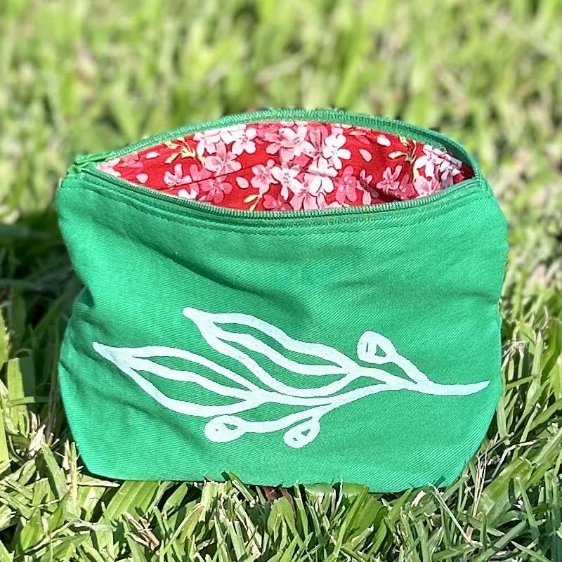 Zip pouch - hand printed - gum leaves