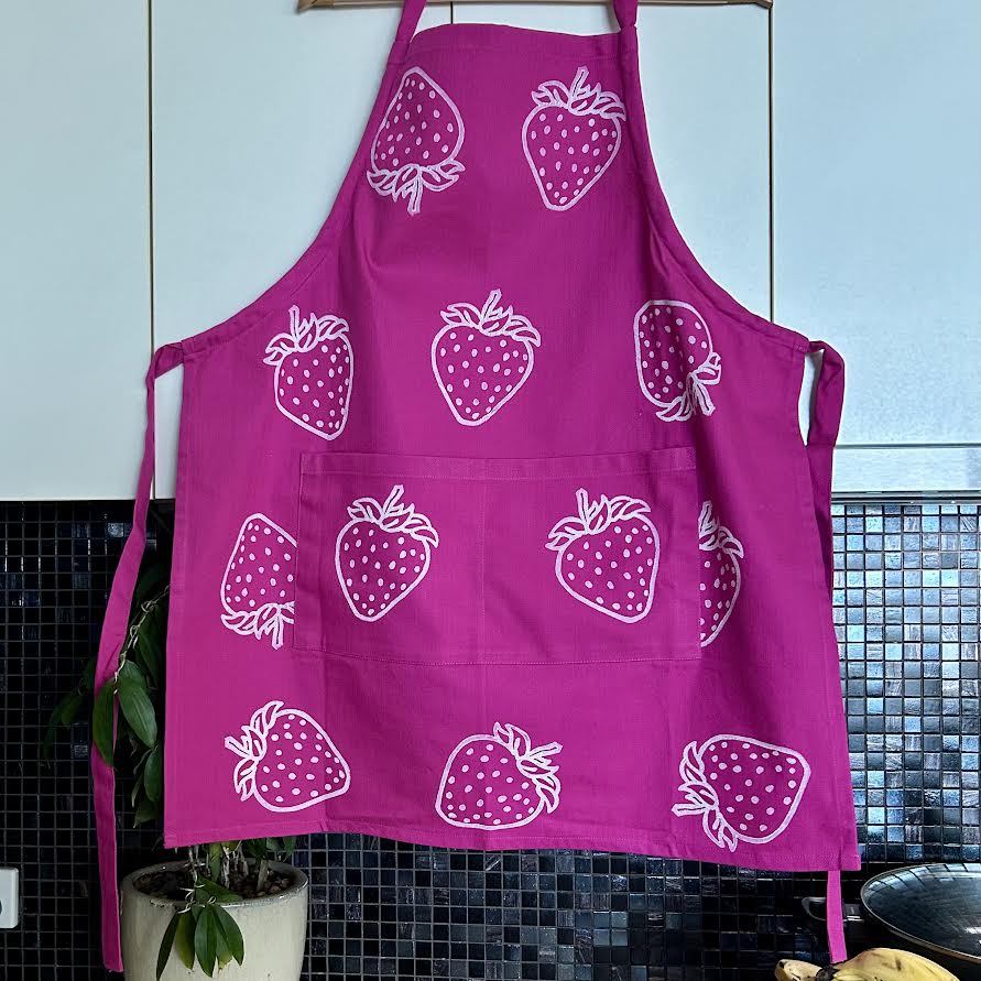 Apron - hand printed - strawberry
