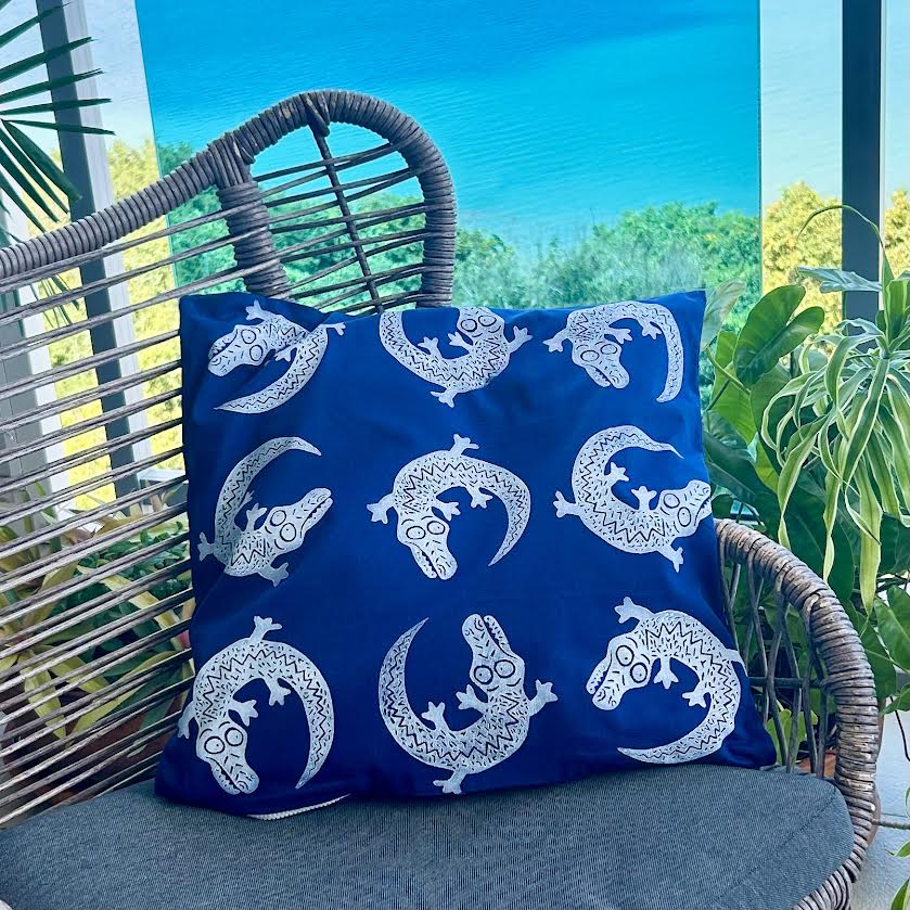 Cushion cover - hand printed - crocodile