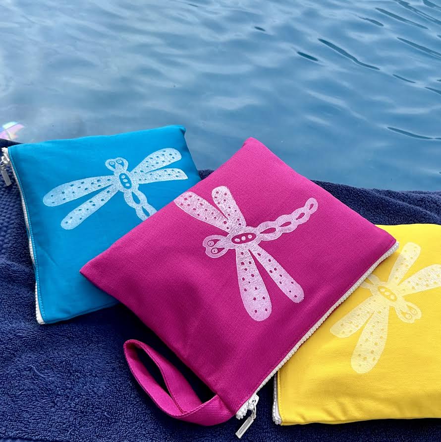 Wet bag small - hand printed - dragonfly