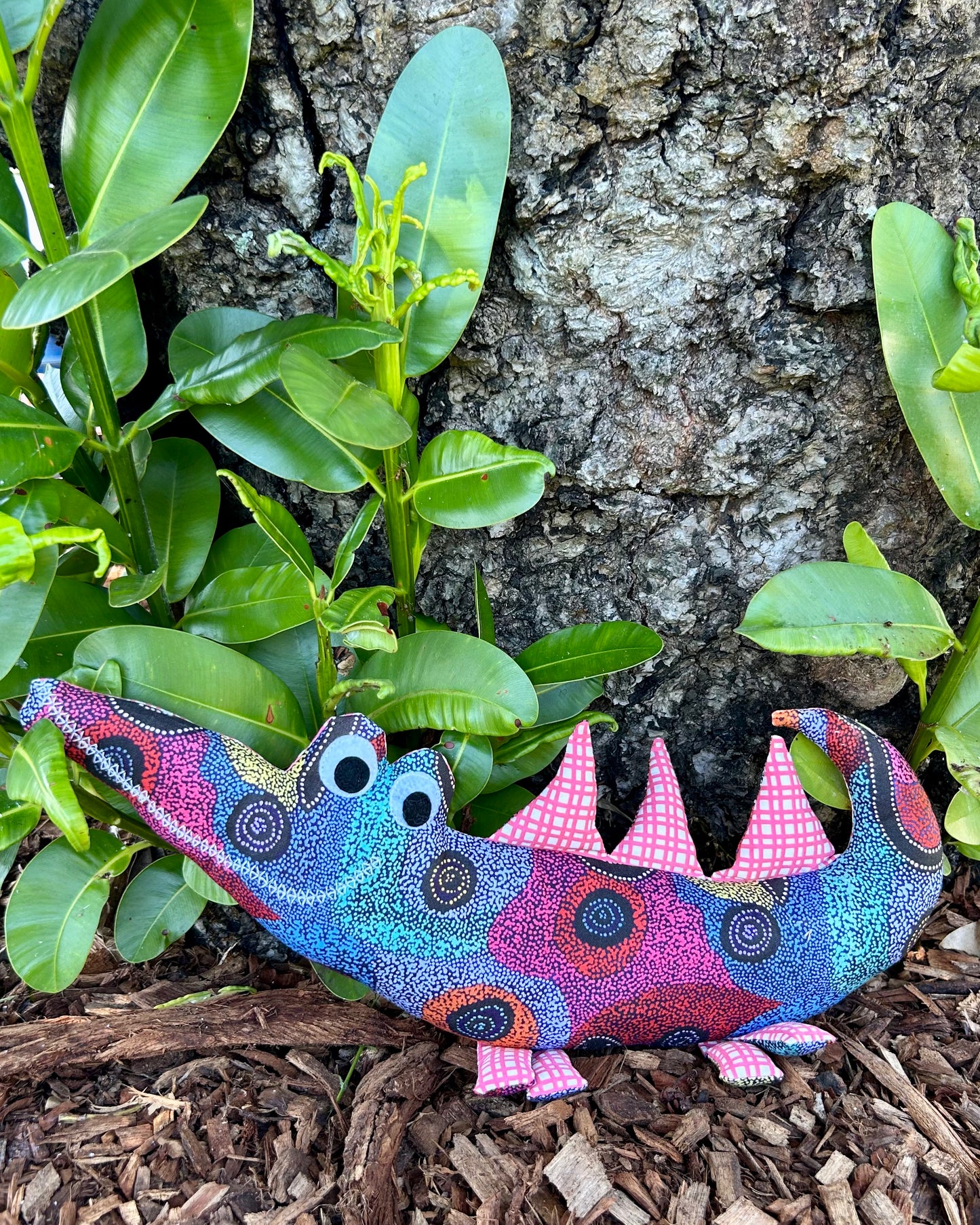 Toy - Quirky Croc - Snake Dreaming fabric with pink check