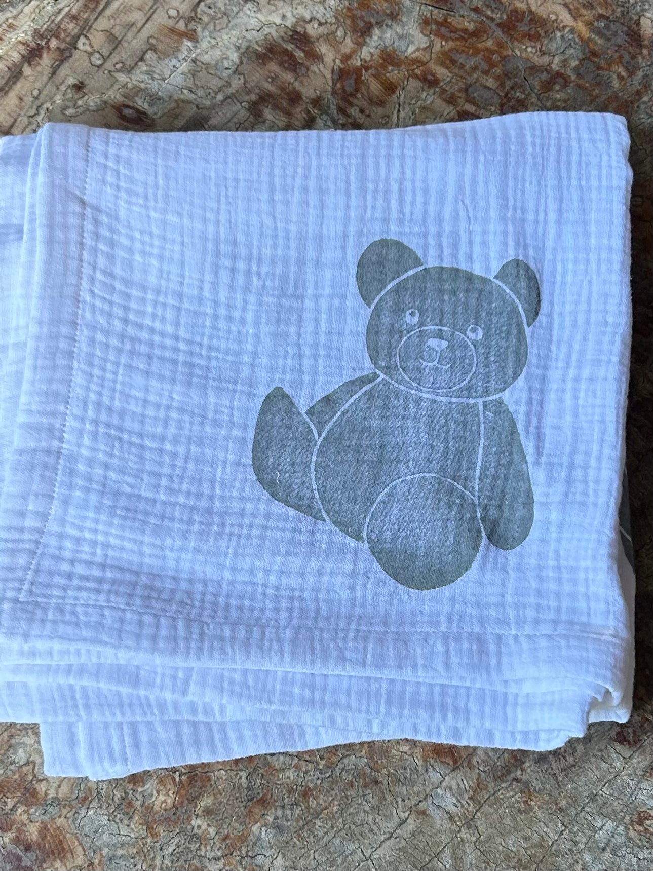 Baby wrap - hand printed - teddy bear