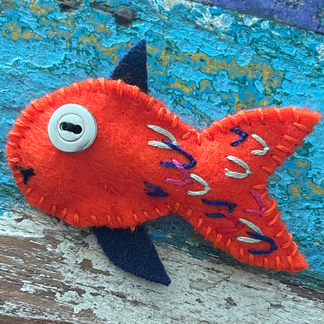 Brooch - hand stitched - fish