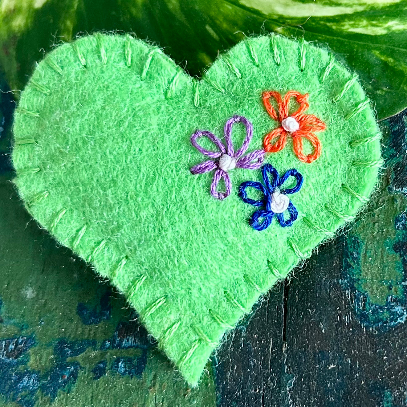 Brooch - hand stitched - floral heart