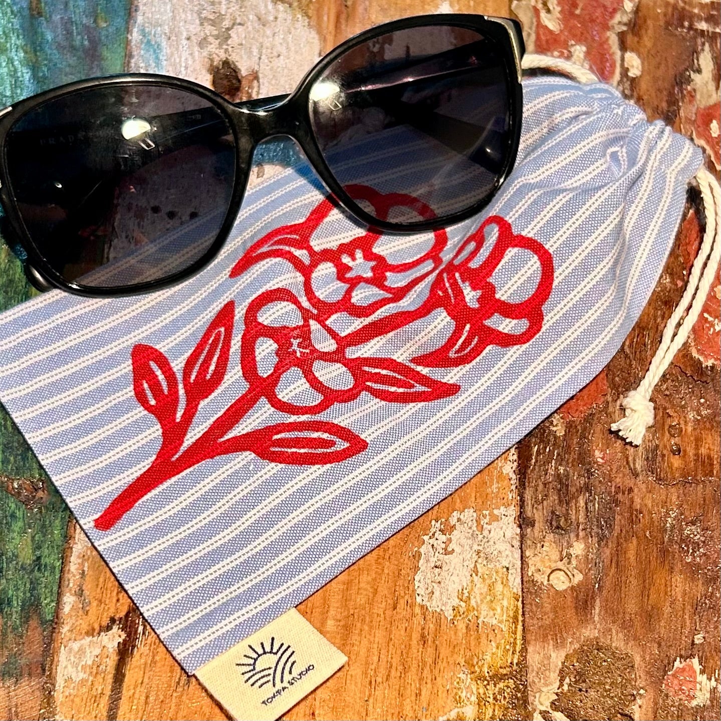 Glasses pouch - hand printed - Sturt desert rose