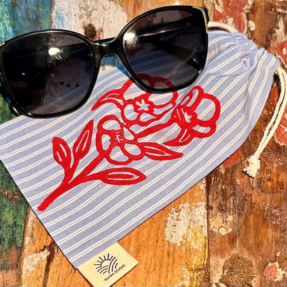 Glasses pouch - hand printed - Sturt desert rose