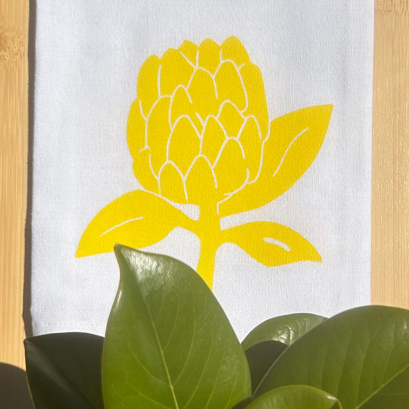 Tea towel - hand printed - protea