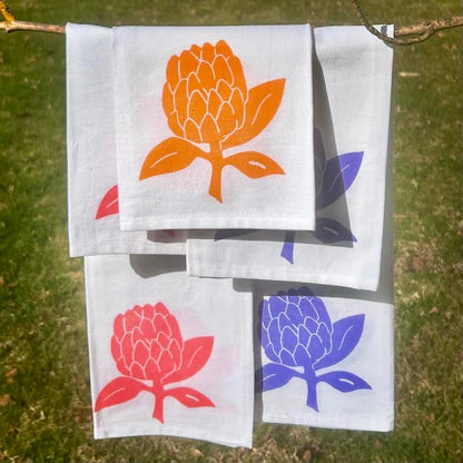 Tea towel - hand printed - protea