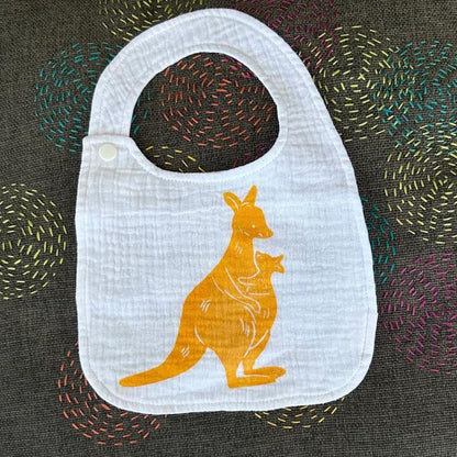 Bib - hand printed - mother kanga and joey
