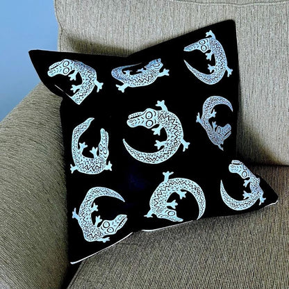 Cushion cover - hand printed - crocodile
