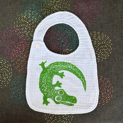 Bib - hand printed - crocodile