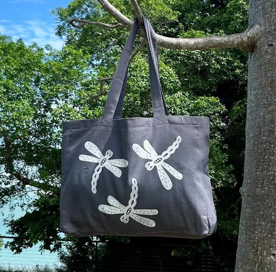 Weekend bag - hand printed - dragonfly