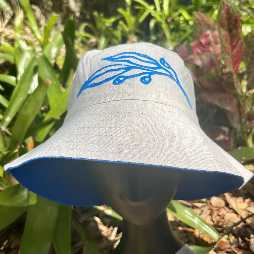 Bucket hat - hand printed - gum leaves