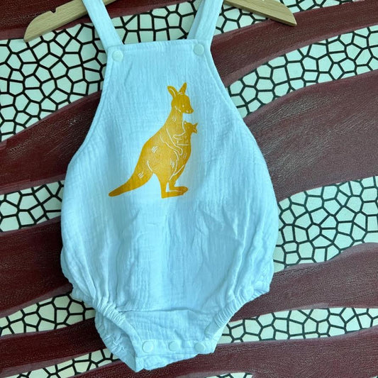 Romper - hand printed - mother kanga with joey