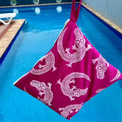 Wet bag large - hand printed - crocodile