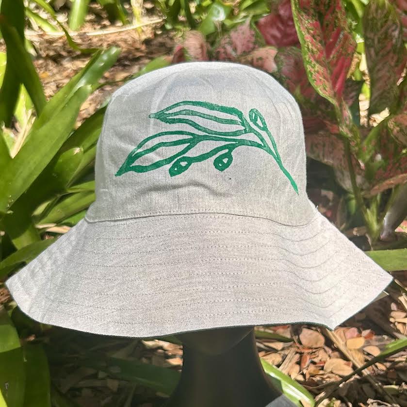 Bucket hat - hand printed - gum leaves