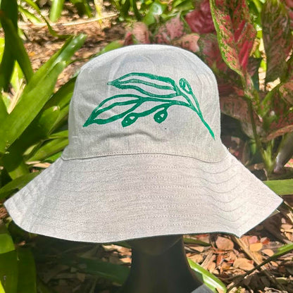 Bucket hat - hand printed - gum leaves