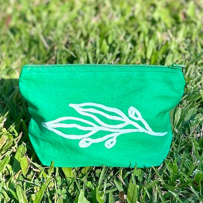 Zip pouch - hand printed - gum leaves