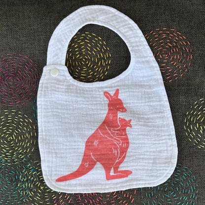 Bib - hand printed - mother kanga and joey
