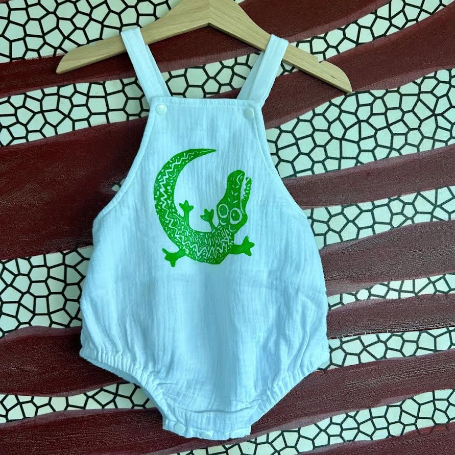 Romper - hand printed - crocodile