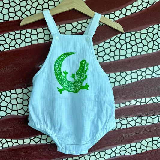 Romper - hand printed - crocodile