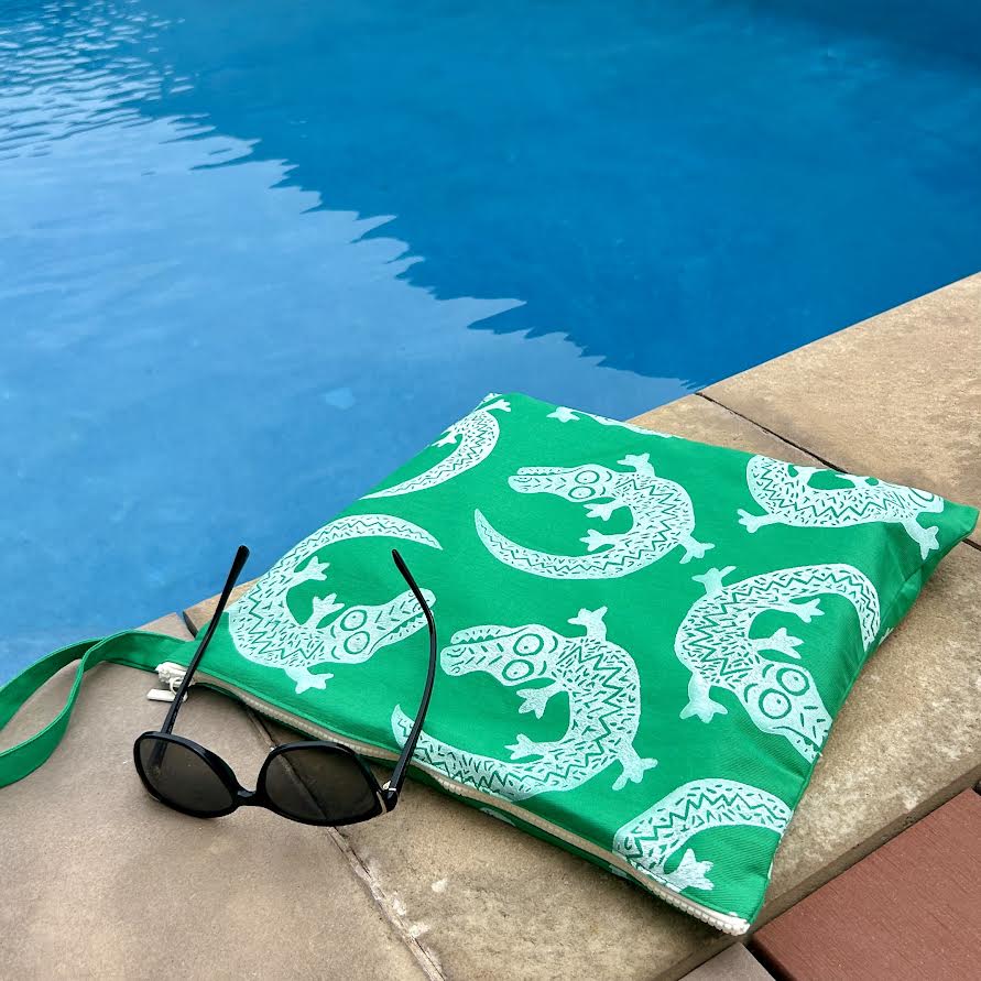 Wet bag large - hand printed - crocodile