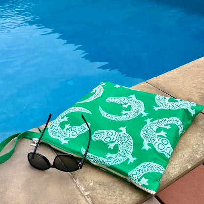 Wet bag large - hand printed - crocodile