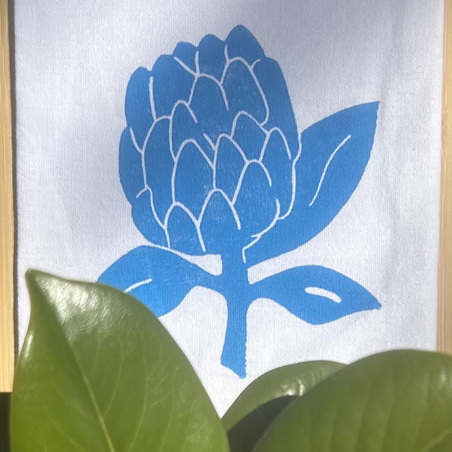 Tea towel - hand printed - protea