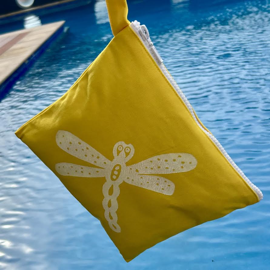 Wet bag small - hand printed - dragonfly