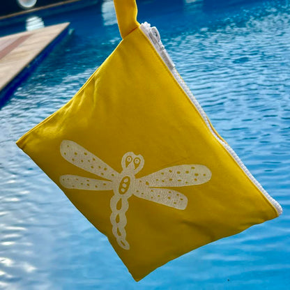 Wet bag small - hand printed - dragonfly