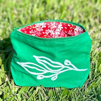 Zip pouch - hand printed - gum leaves