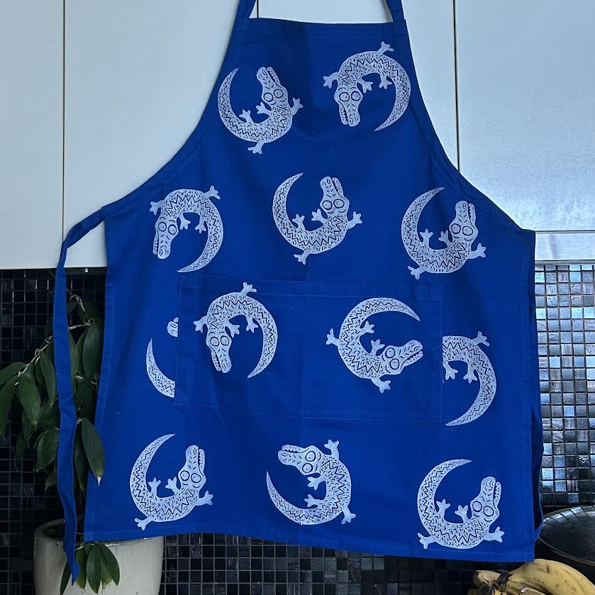 Apron - hand printed - crocodile