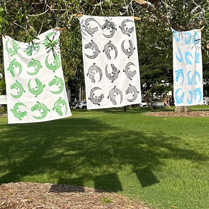 Tea towel - hand printed - crocodile