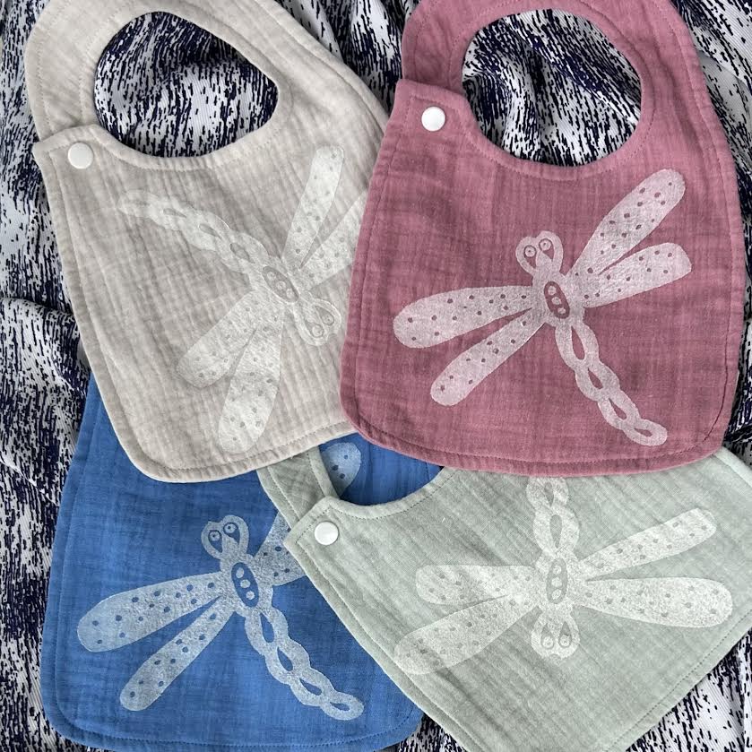 Bib - hand printed - dragonfly