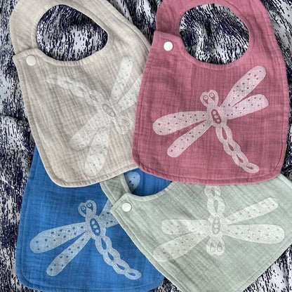 Bib - hand printed - dragonfly