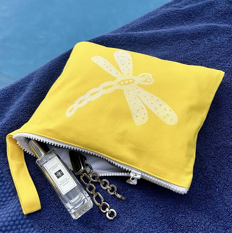 Wet bag small - hand printed - dragonfly