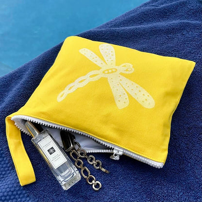 Wet bag small - hand printed - dragonfly
