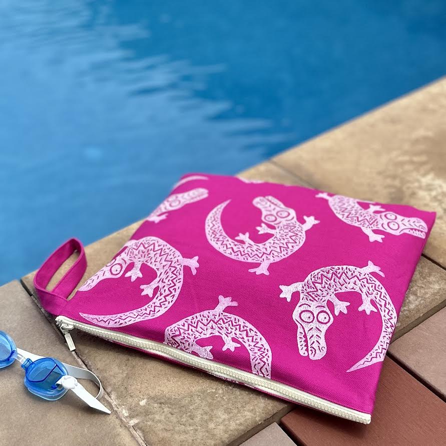 Wet bag large - hand printed - crocodile