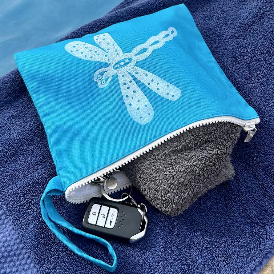 Wet bag small - hand printed - dragonfly