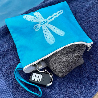 Wet bag small - hand printed - dragonfly