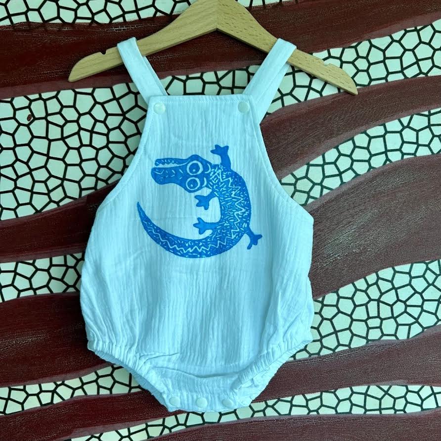Romper - hand printed - crocodile