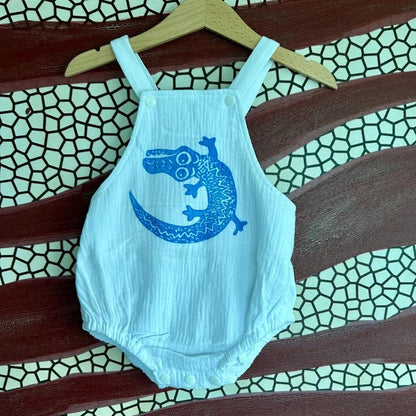 Romper - hand printed - crocodile