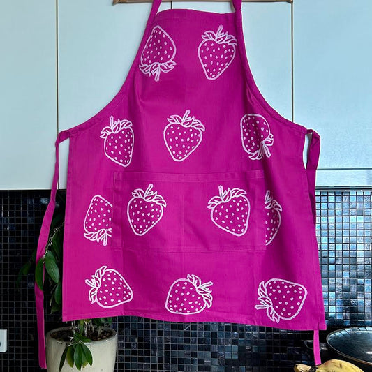Apron - hand printed - strawberry