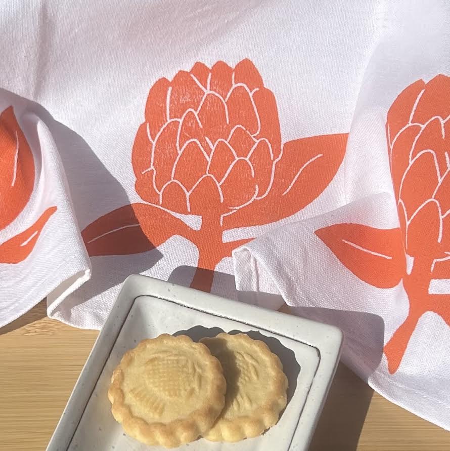 Tea towel - hand printed - protea