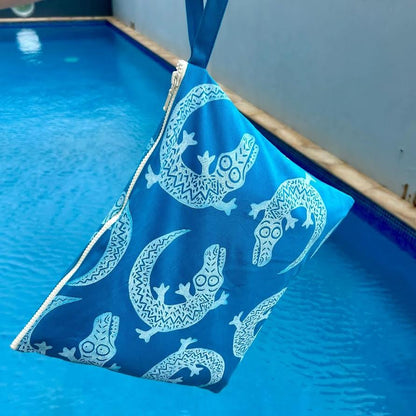 Wet bag large - hand printed - crocodile