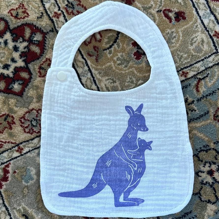 Bib - hand printed - mother kanga and joey