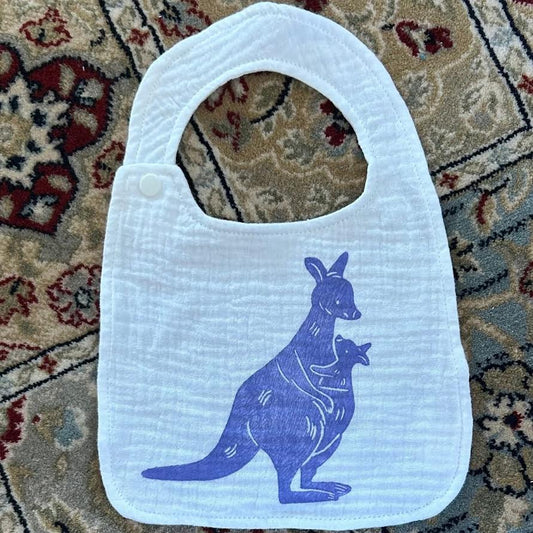 Bib - hand printed - mother kanga and joey