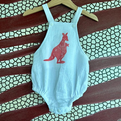 Romper - hand printed - mother kanga with joey