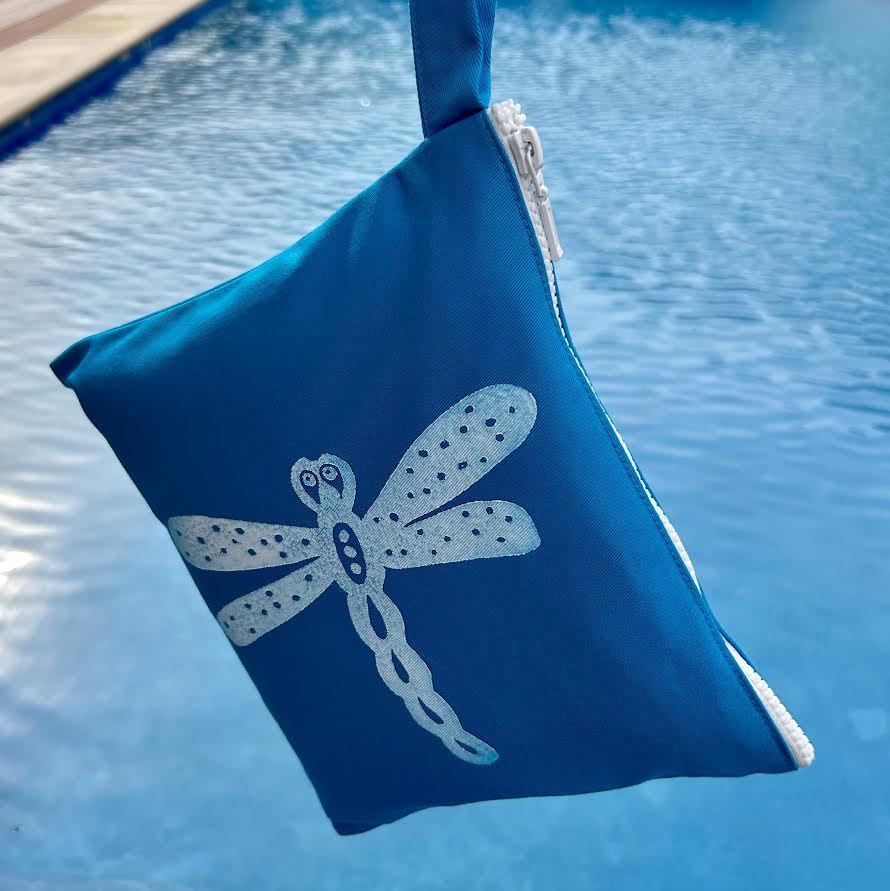 Wet bag small - hand printed - dragonfly