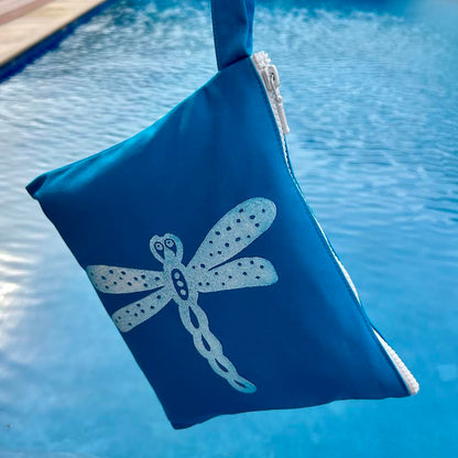 Wet bag small - hand printed - dragonfly